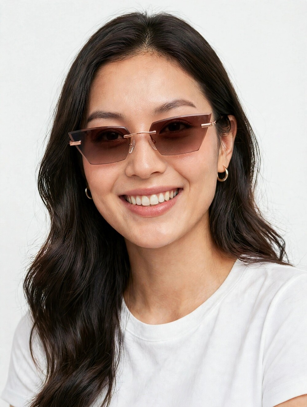 Dazey Shades Rimless Angular Sunglasses - Rose Gold Metal